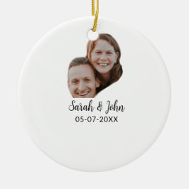 Couple face photo add name date simple wedding keramik ornament