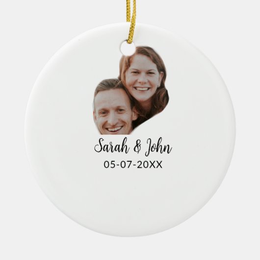 Couple face photo add name date simple wedding  keramik ornament (Vorne)