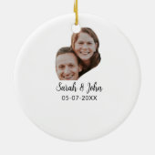 Couple face photo add name date simple wedding  keramik ornament (Hinten)