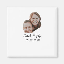Couple face photo add name date simple wedding magnet