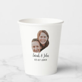 Couple face photo add name date simple wedding  pappbecher