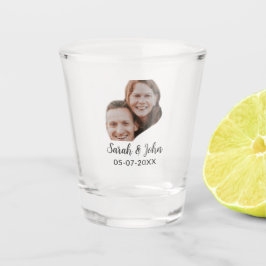 Couple face photo add name date simple wedding  schnapsglas