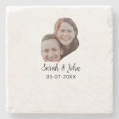 Couple face photo add name date simple wedding  steinuntersetzer (Vorderseite)