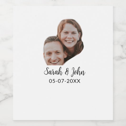 Couple face photo add name date simple wedding  weinetikett (Einzelnes Label)