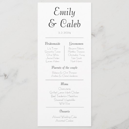 Couple Facts Minimalistisch Wedding Program & Menu Programm (Rückseite)