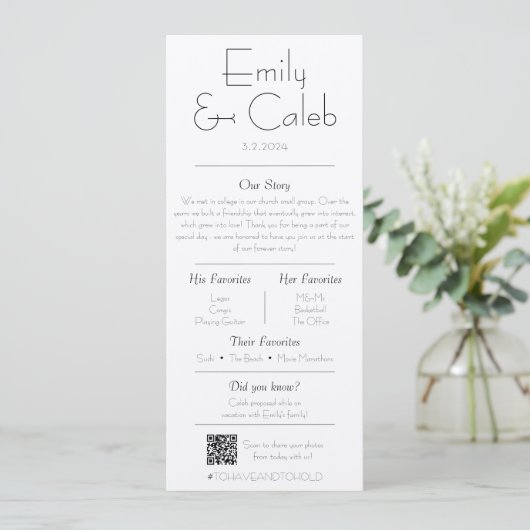 Couple Facts Rustic Simple Wedding Program & Menu Programm (Stehend Vorderseite)