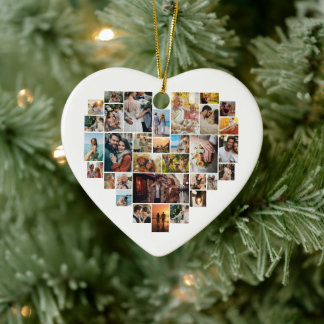 Couple Family Heart Shaped Photo Collage Keramik Ornament