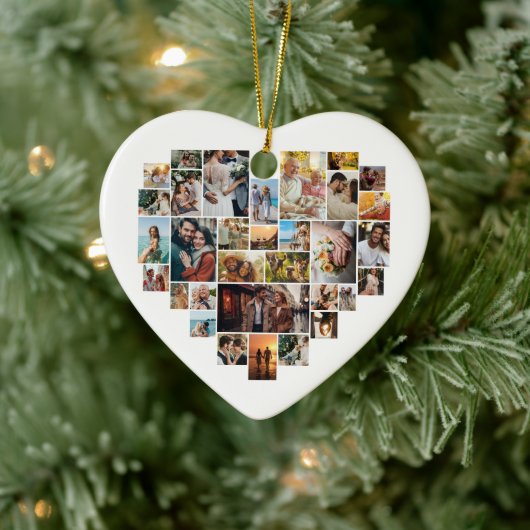 Couple Family Heart Shaped Photo Collage  Keramik Ornament (Baum)