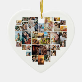 Couple Family Heart Shaped Photo Collage  Keramik Ornament