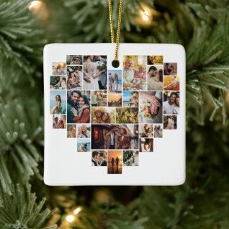 Couple Family Heart Shaped Photo Collage Keramikornament