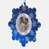 Couple First Christmas Icy Blue Snowflakes Ornament Karte (Linke Ecke)