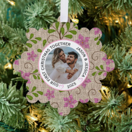 Couple First Christmas Pink Floral Ornament Karte