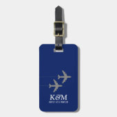 Couple Flying Together Blue Travel Gepäckmarke Gepäckanhänger (Vorderseite vertikal)