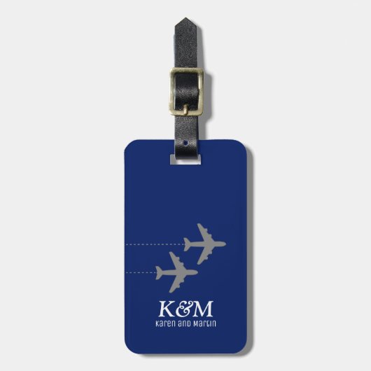 Couple Flying Together Blue Travel Gepäckmarke Gepäckanhänger (Vorderseite vertikal)