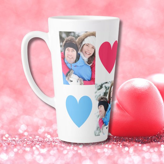 Couple Foto Collage 2 Fotos Pink & Blue Hearts Milchtasse