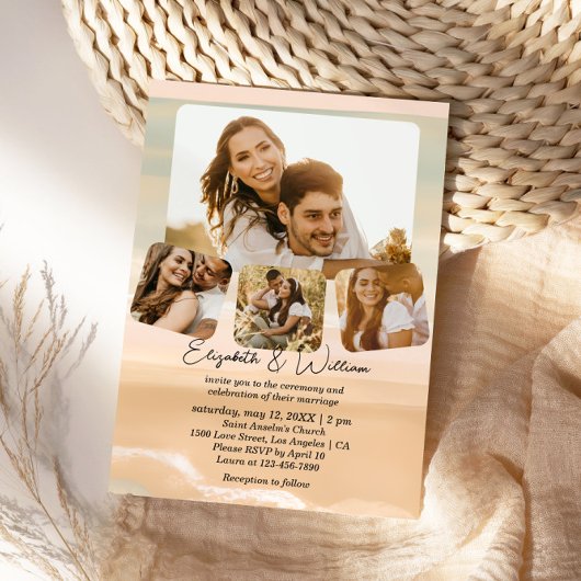 Couple Foto Collage Beach Thema Hochzeit Einladung