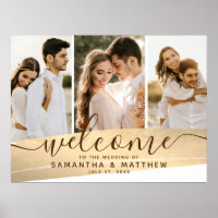 Couple Foto Collage Gold Theme Wedding Signage