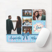 Couple Foto Collage Liebe Blaues Muster Mousepad (Mit Mouse)
