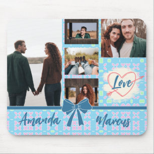Couple Foto Collage Liebe Blaues Muster Mousepad