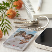 Couple Foto Glitzer Silver Heart Navy Blue Names Schlüsselanhänger (Vorderseite rechts)