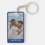 Couple Foto Glitzer Silver Heart Navy Blue Names Schlüsselanhänger (Rückseite)
