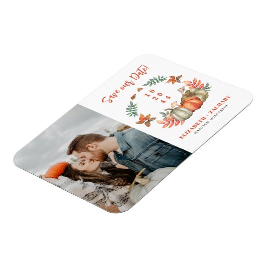 Couple Foto Herbst Hochzeit im Herbst Save the Dat Magnet (Linke Seite)