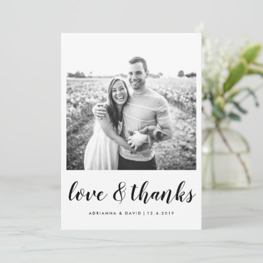 Couple Foto Hochzeit Liebe und Dankeschön Script Dankeskarte (Stehend Vorderseite)