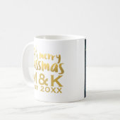 Couple Foto Monogram Mistletoe Weihnachtsfeier Tas Kaffeetasse (Vorderseite Links)