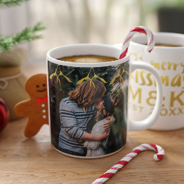 Couple Foto Monogram Mistletoe Weihnachtsfeier Tas Kaffeetasse