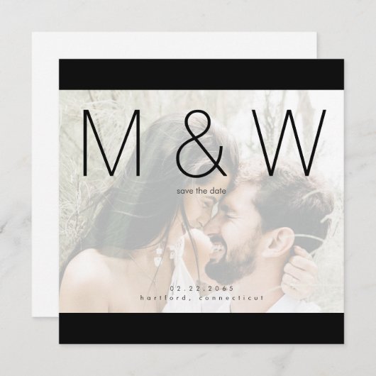 Couple Foto Monogram Modern Square Save the Date (Vorne/Hinten)