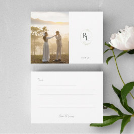 Couple Foto Monogram Wedding Flat Dankeschön Card Dankeskarte