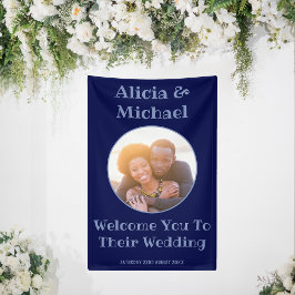 Couple Foto Navy Blue Wedding Willkommen Banner
