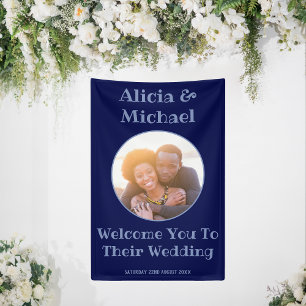 Couple Foto Navy Blue Wedding Willkommen Banner