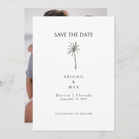 Couple Foto Palm Tree Save the Date (Vorne/Hinten)