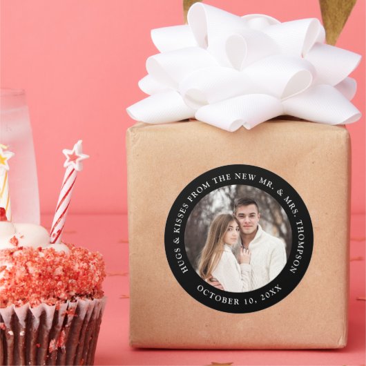 Couple Foto personalisierbare Hochzeit danke Ihnen Runder Aufkleber (Party)