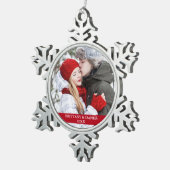 Couple Foto Red Snowflake Schneeflocken Zinn-Ornament (Rechts)