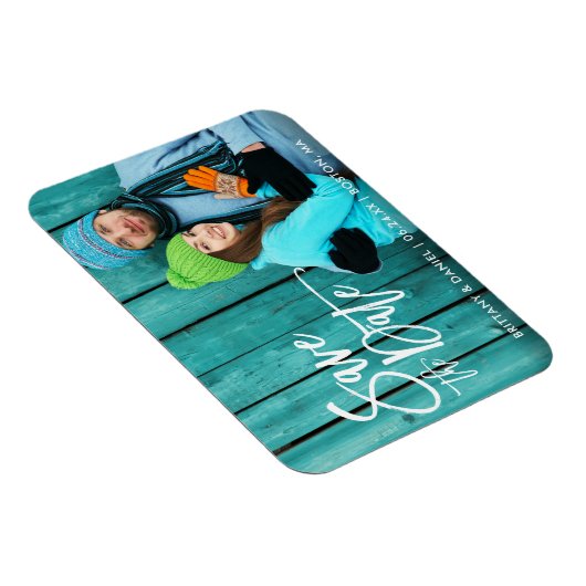 Couple Foto Save the Date Modern Brush Script W Magnet (Rechte Seite)