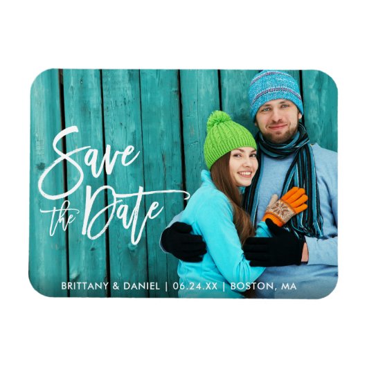 Couple Foto Save the Date Modern Brush Script W Magnet (Horizontal)