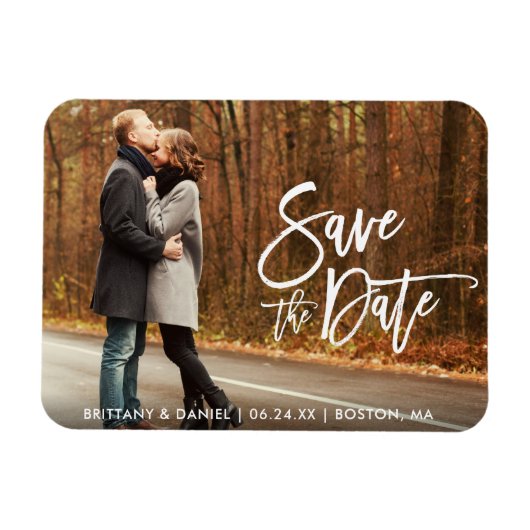 Couple Foto Save the Date Modernes Pinselskript Magnet (Horizontal)