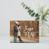 Couple Foto Save the Date Modernes Pinselskript Postkarte (Stehend Vorderseite)