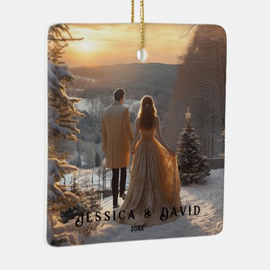 Couple Foto Snow Winter Modernes Personalisiert Keramikornament (Rechts)