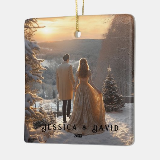 Couple Foto Snow Winter Modernes Personalisiert Keramikornament (Links)