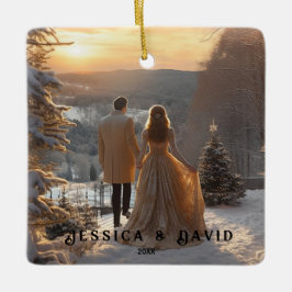 Couple Foto Snow Winter Modernes Personalisiert Keramikornament
