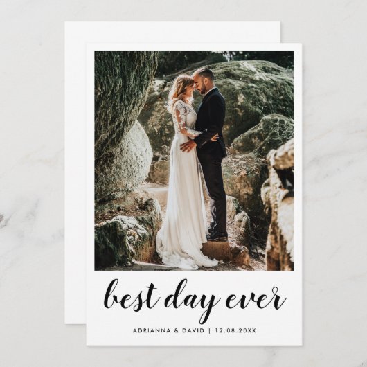 Couple Foto Wedding Best Day Ever Modernes Script Dankeskarte (Vorne/Hinten)