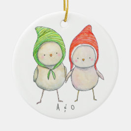 Couple Friend Weihnachten Gemeinsam Niedliche Vöge Keramik Ornament