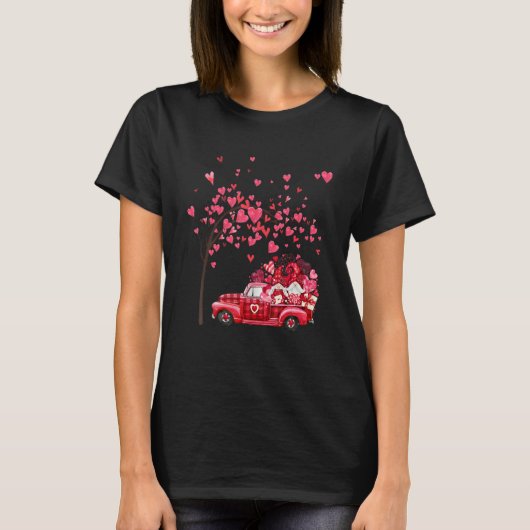 Couple Gnomes In Red Truck With Heart Valentine's  T-Shirt (Vorderseite)