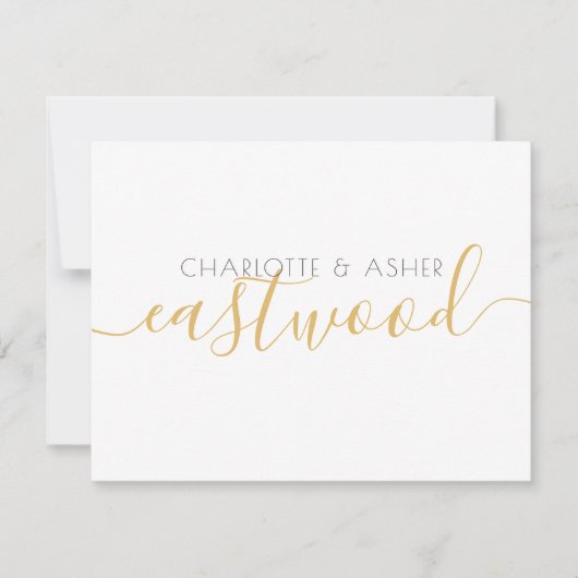 Couple Gold Script Monogram Flat Note Card Mitteilungskarte (Vorderseite)
