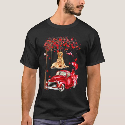 Couple Golden Retriever Valentine Tree - Hearts Tr T-Shirt (Vorderseite)