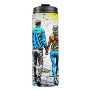 Couple Holding Hands Graffiti Street Art Thermosbecher