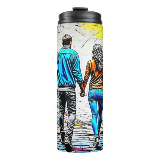 Couple Holding Hands Graffiti Street Art Thermosbecher (Vorderseite)